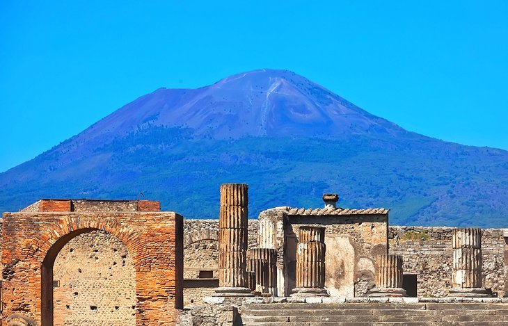 Mount Vesuvius and the ruins of the ancient town of Pompeii