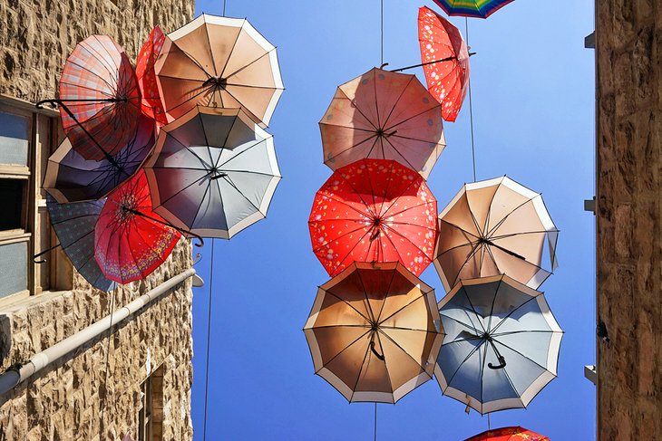 Umbrellas above Rainbow Street, Amman