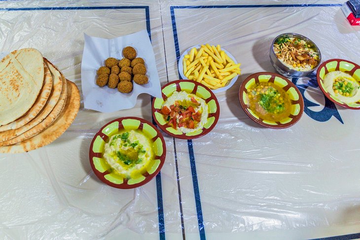 Falafel and hummus at a restaurant in Amman