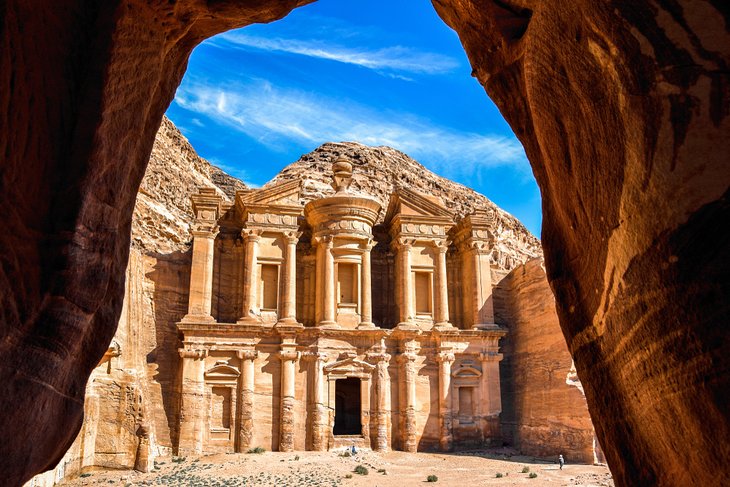 View of the monastery in Petra from a cave