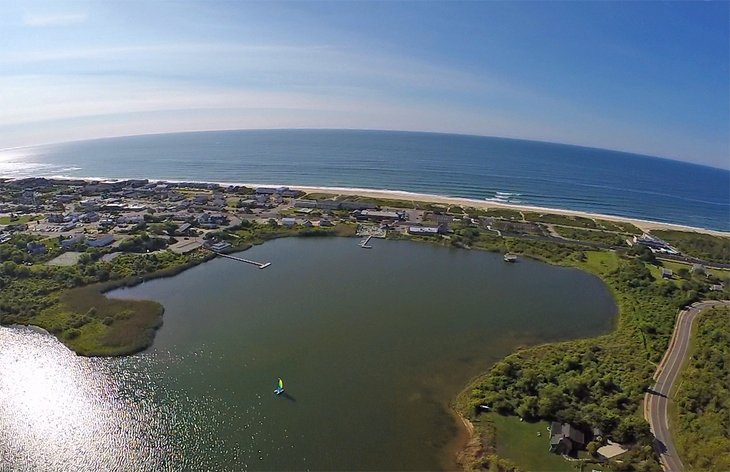 Aerial view of Kirk Park Beach in Montauk