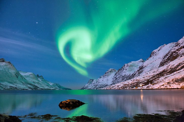 A beautiful display of the northern lights in Tromsø, Norway