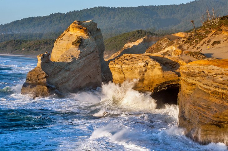 Waves crashing on the rocks at Cape Kiwanda