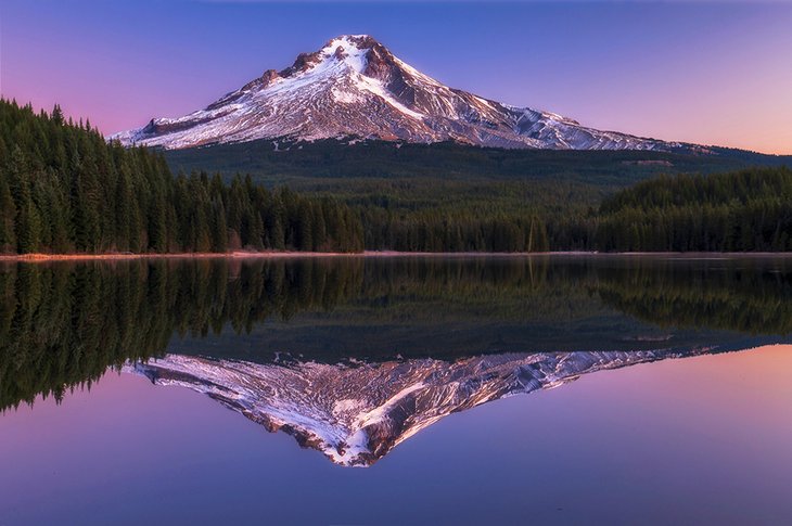 Mount Hood reflected in Trillium Lake at sunrise