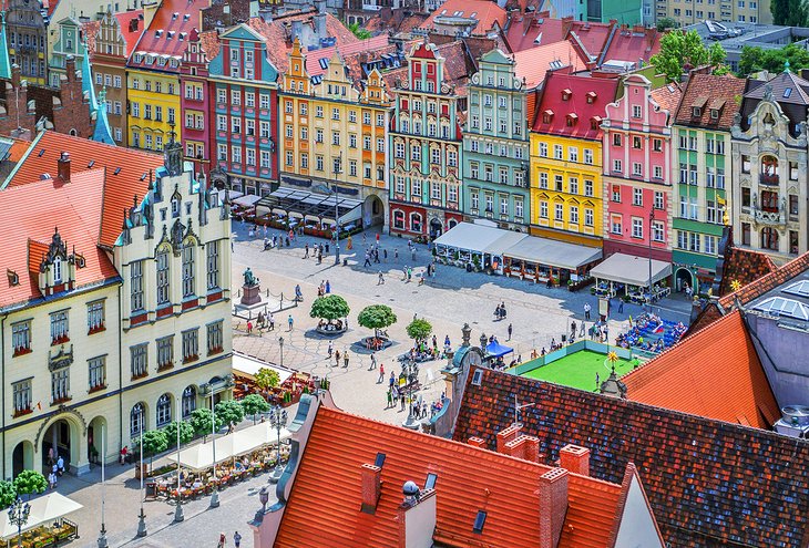 Aerial view of the Main Market Square in Wroclaw