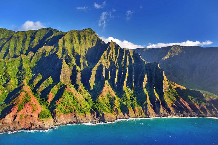 Aerial view of the Na Pali coast in Kauai