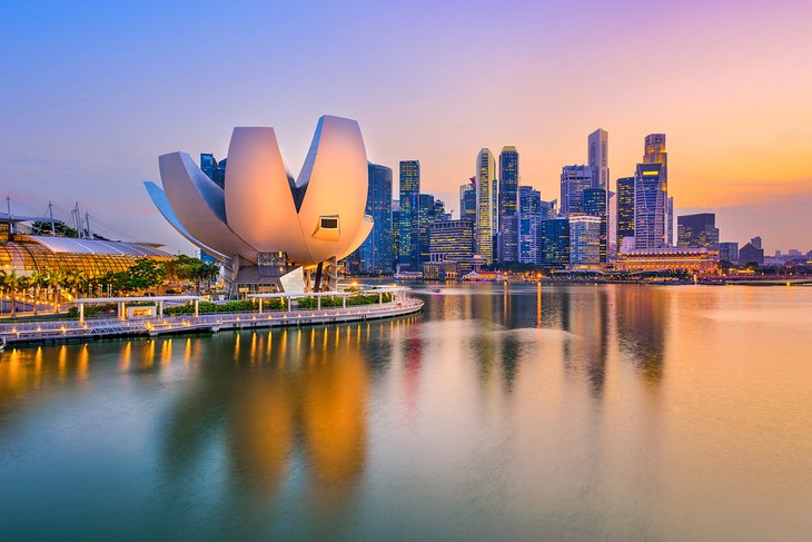 Singapore skyline and marina at sunset