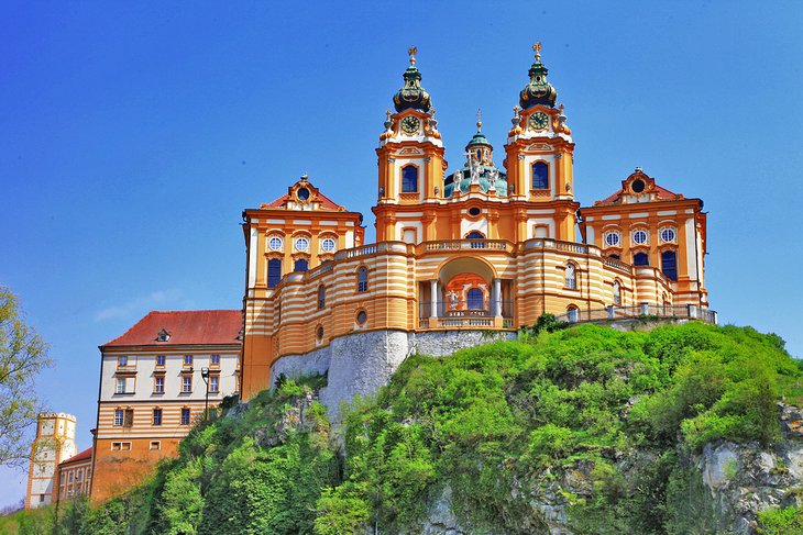 View of the Benedictine Abbey Church Terrace, Melk in austria