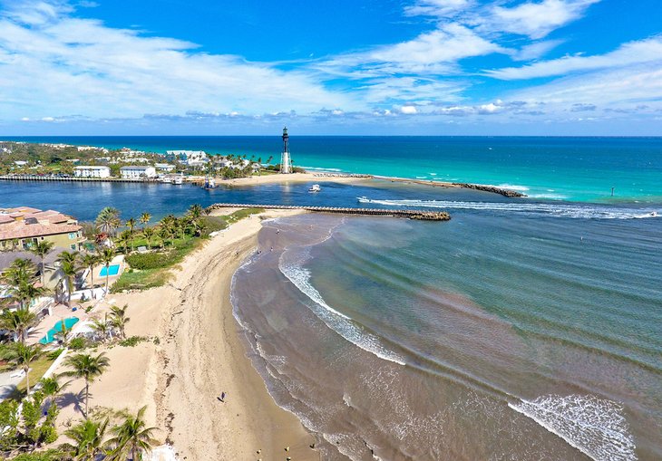 Aerial view of North Ocean Park with Hillsboro Lighthouse in the distance