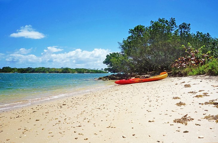 A kayak on the beach at Oleta River State Park