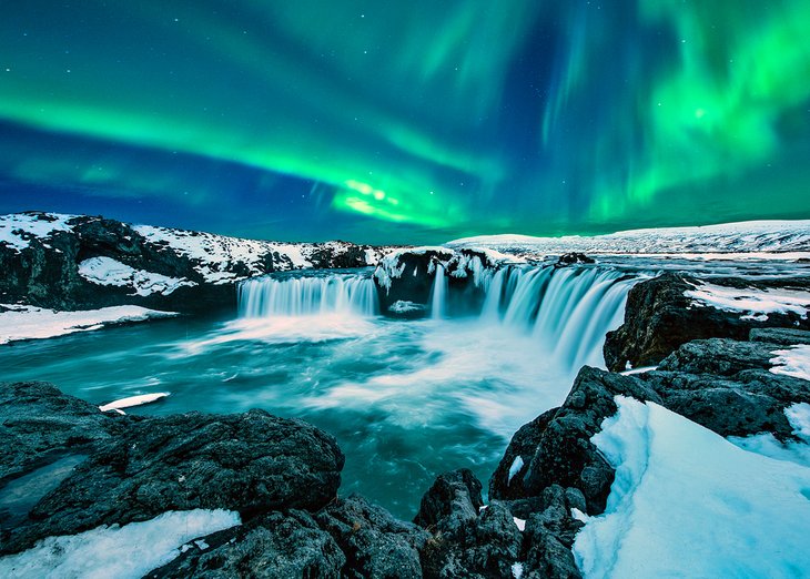 Northern lights over Godafoss