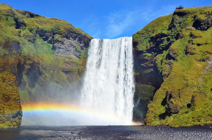 Rainbow over Skógafoss waterfall