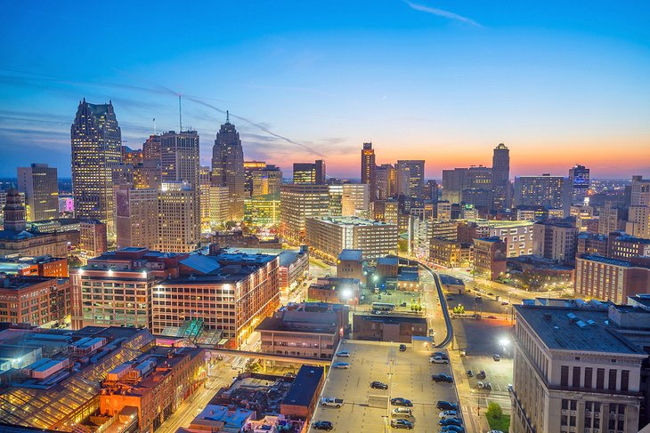 Downtown Detroit at dusk