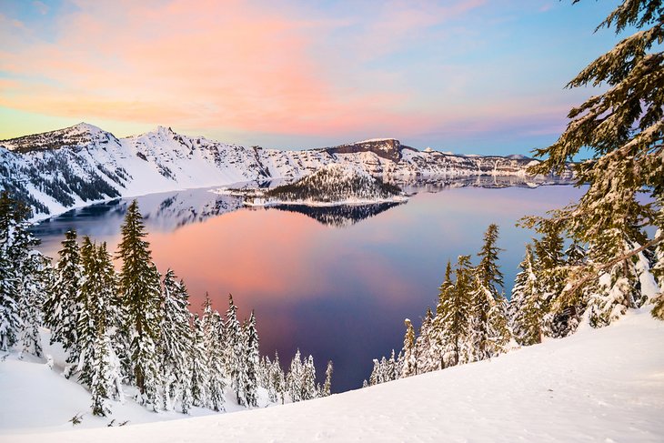 Winter sunset at Crater Lake