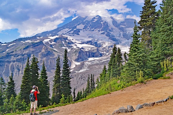 Hiker admiring the view from the Skyline Trail