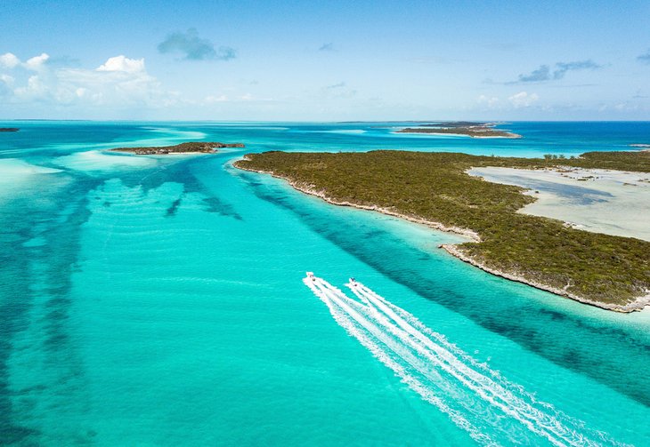 Aerial view of The Exumas in The Bahamas