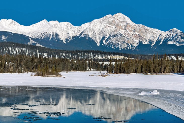 Beautiful view of Pyramid Mountain and the Athabasca River