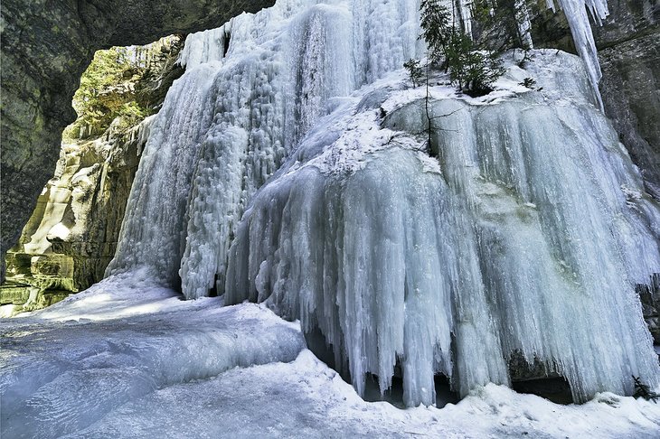 Frozen waterfall in Maligne Canyon