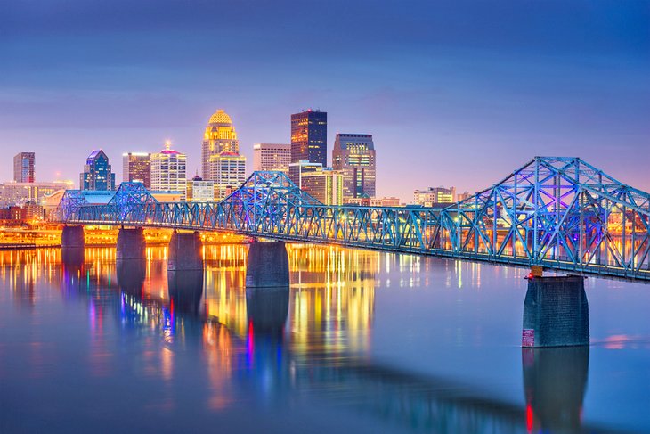 Downtown Louisville and the Ohio River at night