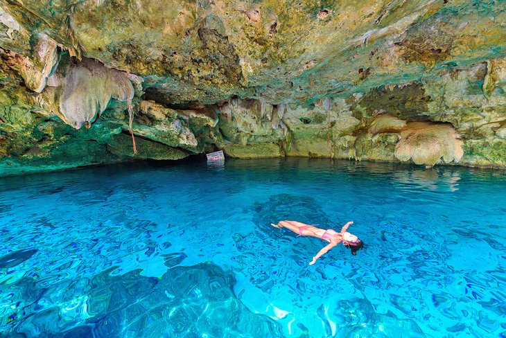 Floating in a cenote on the Yucatan Peninsula
