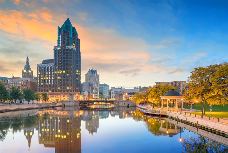 Downtown Milwaukee at dusk