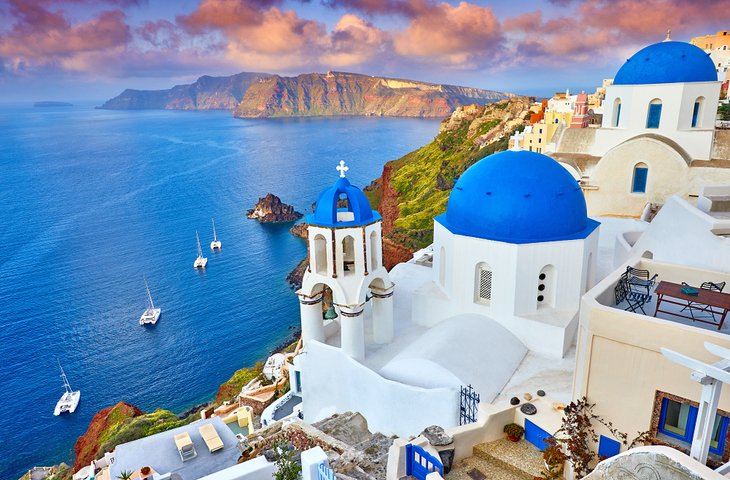 Oia town at sunrise on Santorini