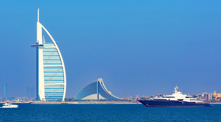 Burj al Arab hotel and a luxury yacht in Dubai