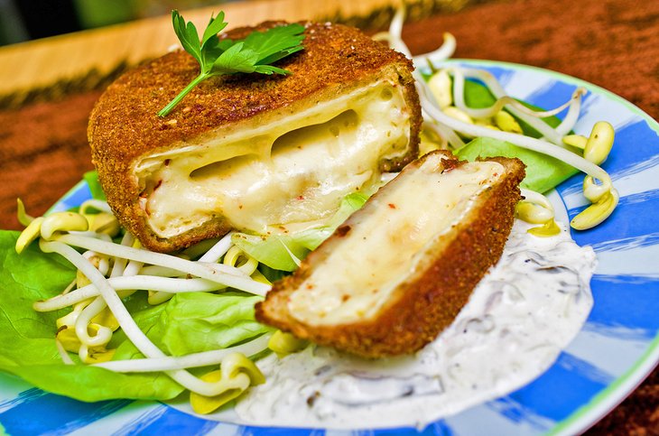 Traditional Czech fried cheese dish, Smazený sýr, with tartar sauce