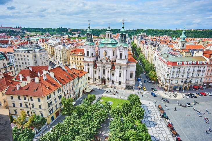 Aerial view of Parizska Street and St. Nicholas church