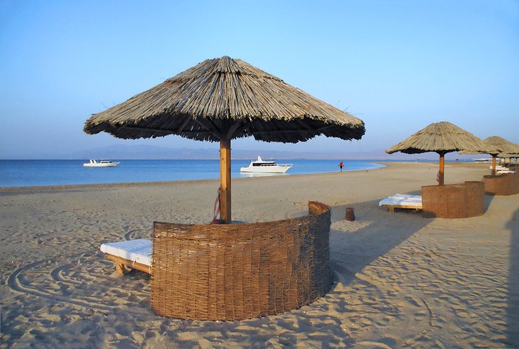 Sun loungers and umbrellas at Soma Bay