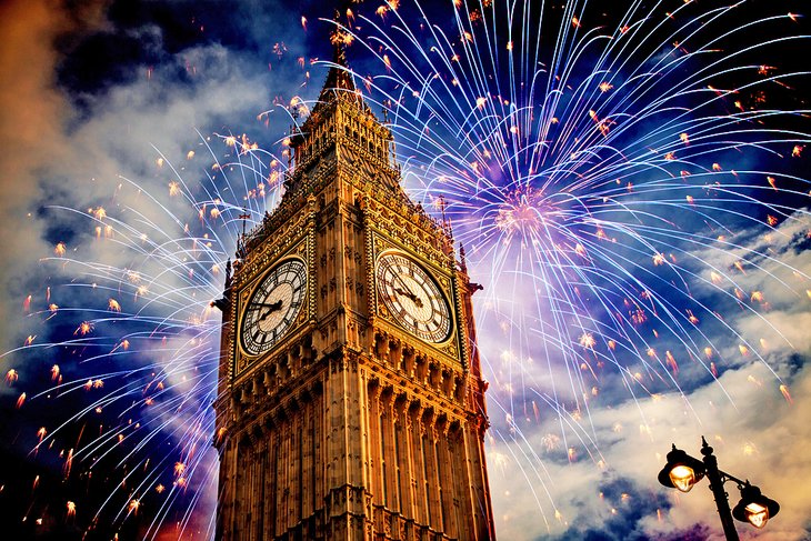 New Year's Eve fireworks behind Big Ben