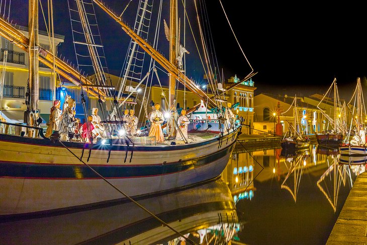 Floating nativity scene in the village of Cesenatico, Italy