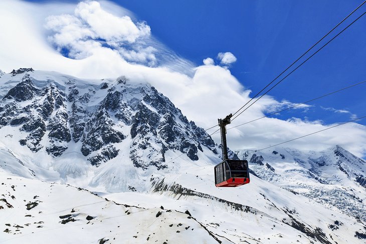 Aiguille du Midi cable car with a stunning view of Mont Blanc