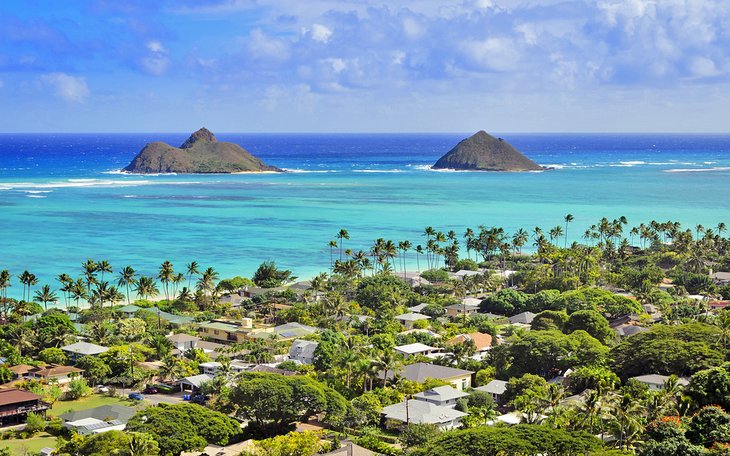 The Mokulua Islands and Lanikai Beach on Oahu