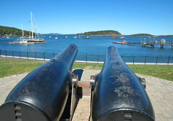 Cannons at the entrance to Bar Harbor, Maine
