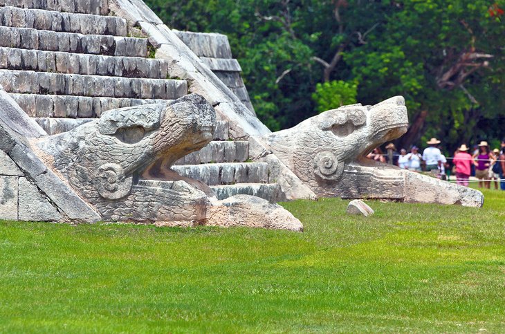 The base of the feathered serpent pyramid at Chichen Itza