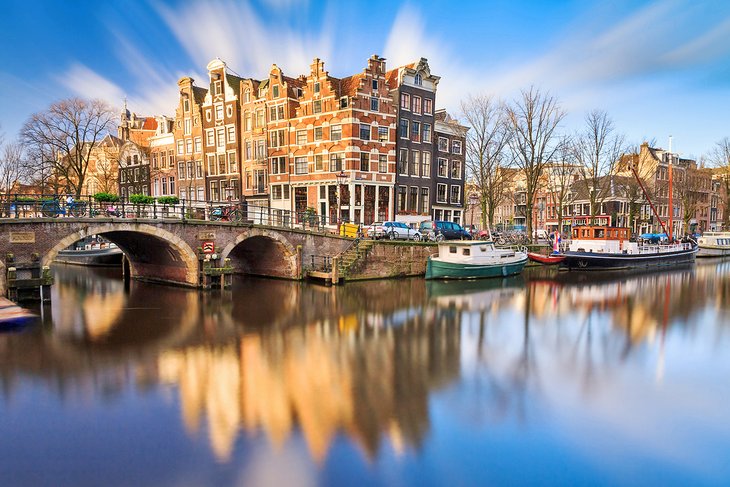 The canals of Amsterdam on a clear winter day