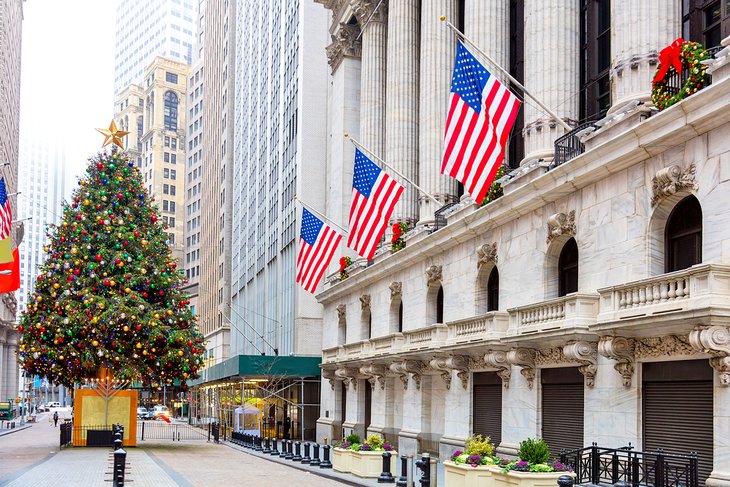 Christmas decorations on Wall Street