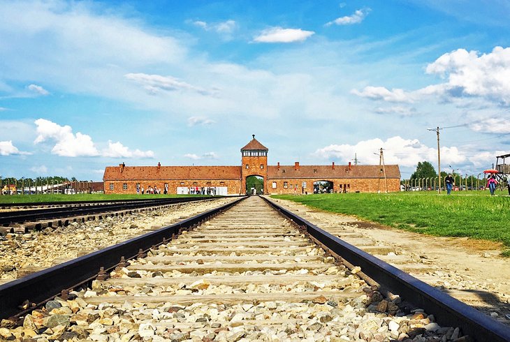 Railway tracks leading into Auschwitz