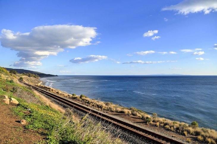 Train tracks along the Pacific Ocean near Santa Barbara