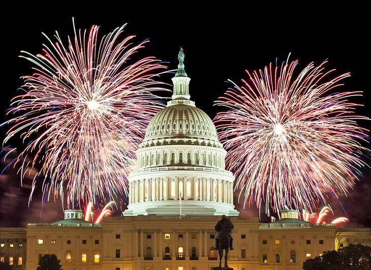 United States Capitol Building and 4th of July fireworks