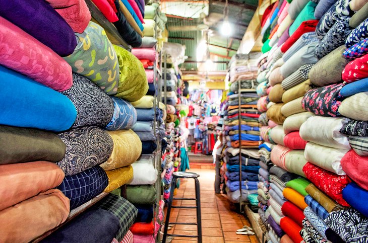 Fabrics for sale at the Russian Market