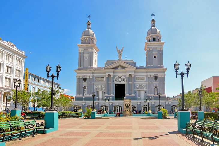 Cathedral of Our Lady of the Assumption and Cespedes Park in Santiago de Cuba