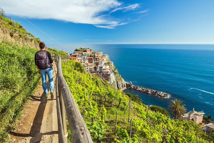 Hiking on the path near Manarola village, Cinque Terre