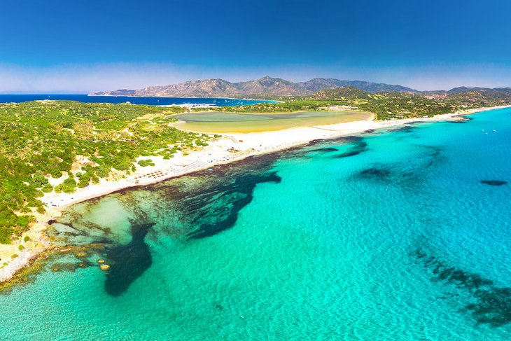 Aerial view of Porto Giunco beach, Costa Rei