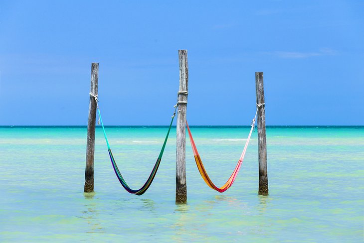 Hammocks over the water in Isla Holbox