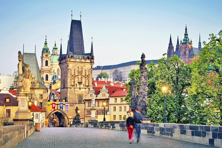 View of the Lesser Bridge Tower of Charles Bridge in Prague