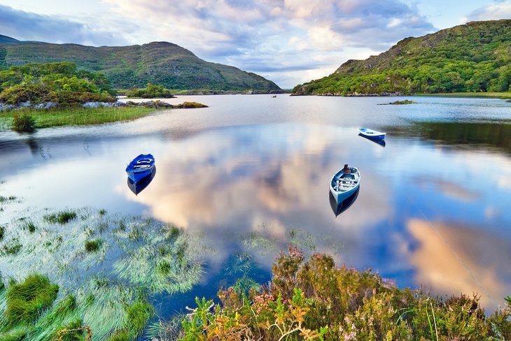 Boats moored on a lake in Killarney National Park