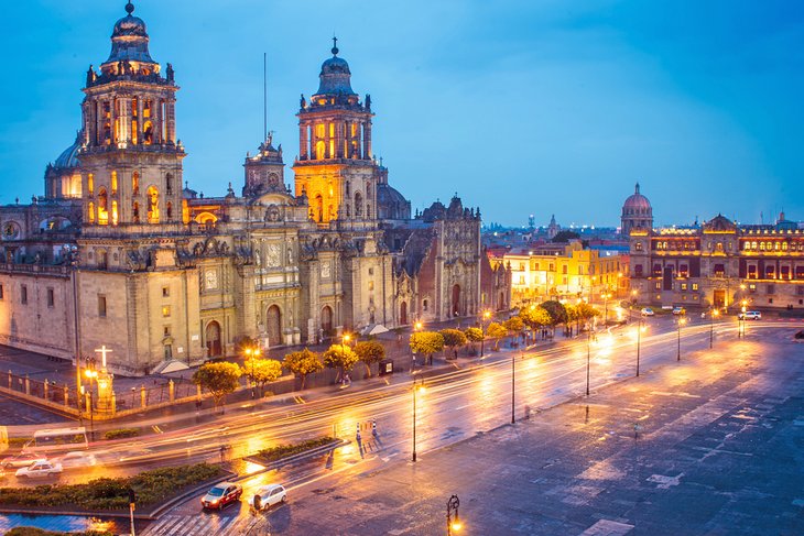 Metropolitan Cathedral and Palacio Nacional in Mexico City's Centro Historico