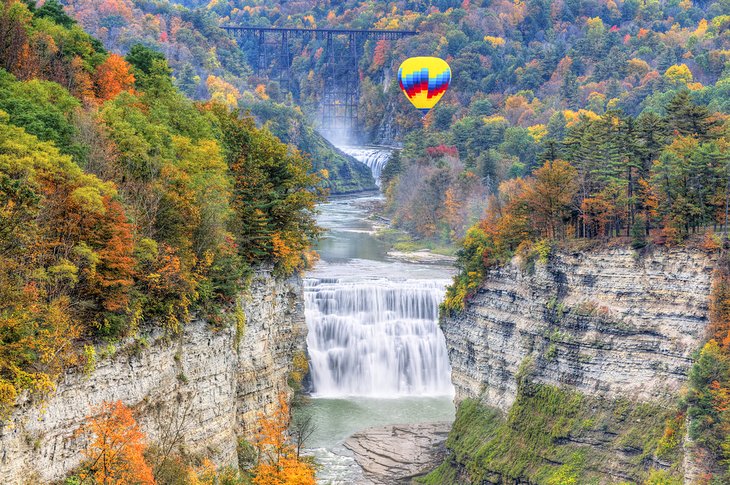 Hot air balloon over The Middle Falls at Letchworth State Park